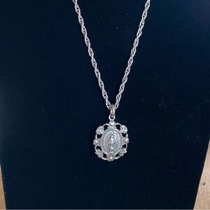 Sterling Silver Miraculous Medal Mary Pendant Necklace